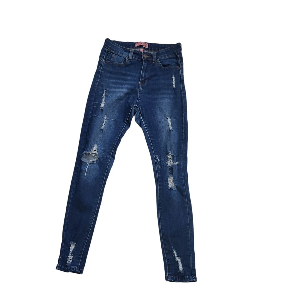 Wax Jean Y2K Butt I Love You Distressed Skinny Push Up Grunge Streetwear 5/27 Jr